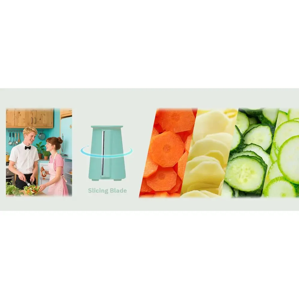Manual Rotary Cheese Grater 5-in-1 with Suction Base Vegetable Slicer Green